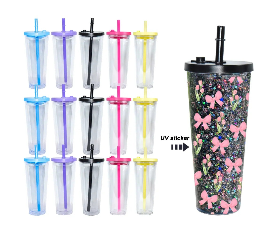PRE-ORDER/24 oz Tapered Acrylic w/Color Leakproof Lids